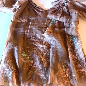 Silk shirt with peacock feather details